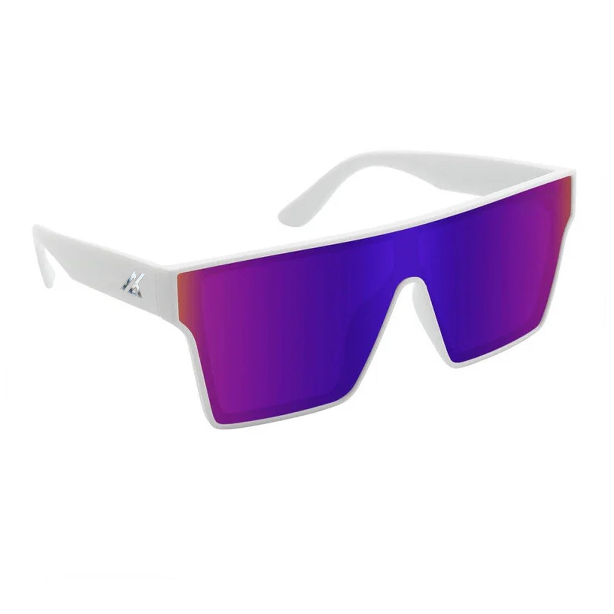 Sunglasses | Polarized Lens | UV 400 Protection | Purple Lens | White Frame | Mirror Lens